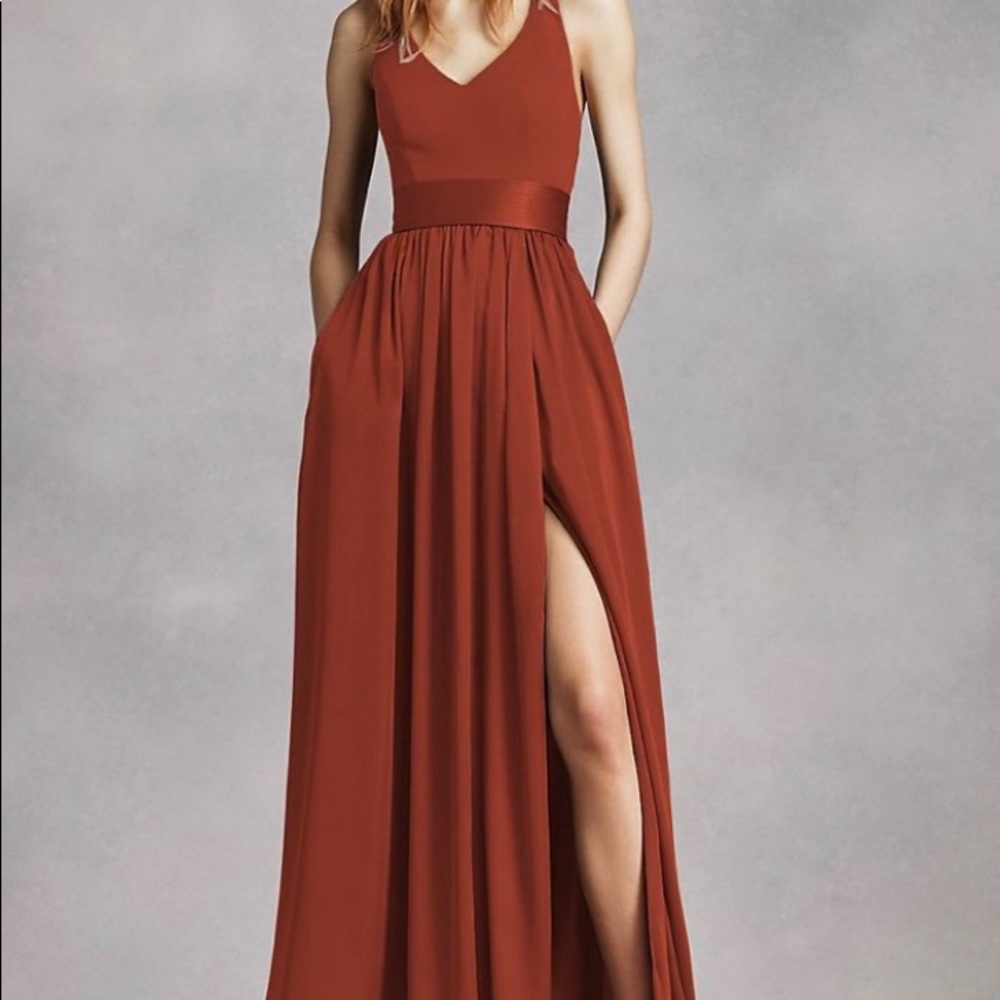 Size 4 David Bridal V -NECK HALTER GOWN WITH SLIT
